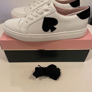 Kate Spade Fez Leather Suede Sneakers, Optic White / Black, NIB Size 10 B